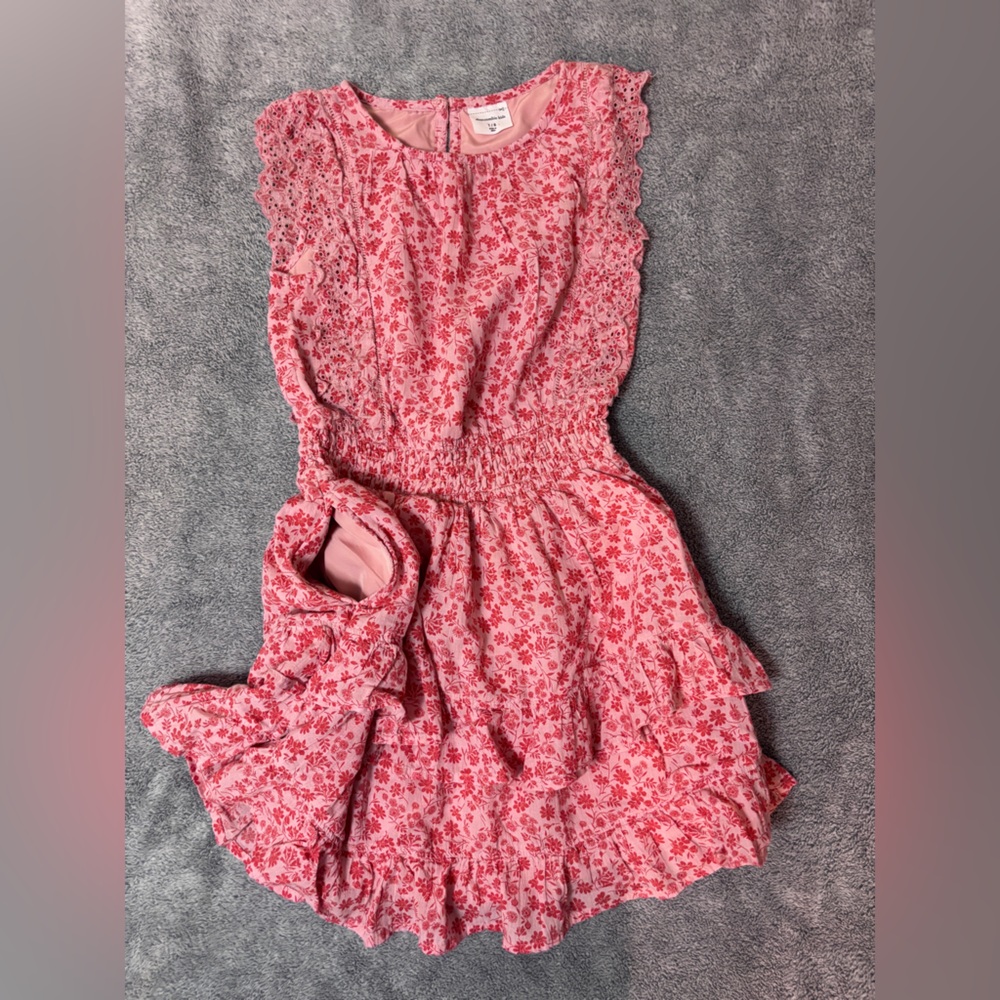 Abercrombie Kids Floral Lace Trim Dress – Pink & Red, Size 7/8